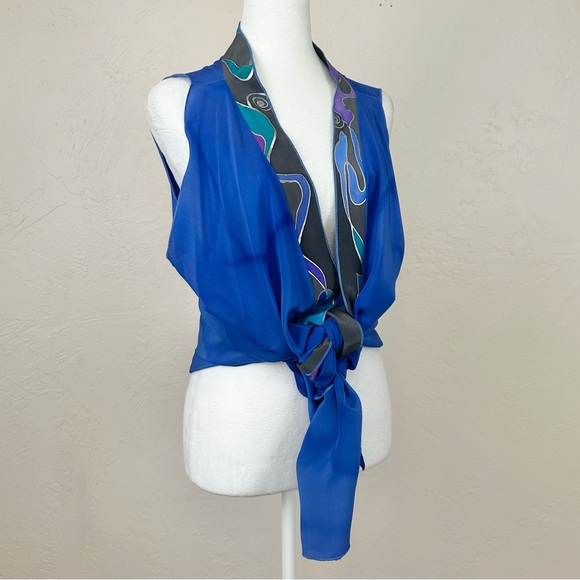 Vintage Maly Cohen Hand Painted Open Silk Blue Multicolor Vest - One Size - Picture 10 of 15